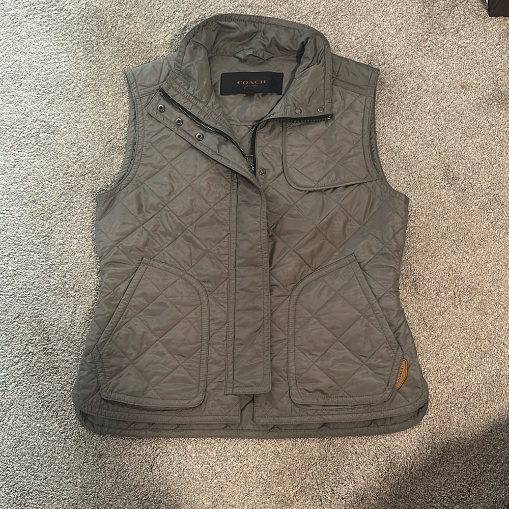 Green quilted vest coach vest.